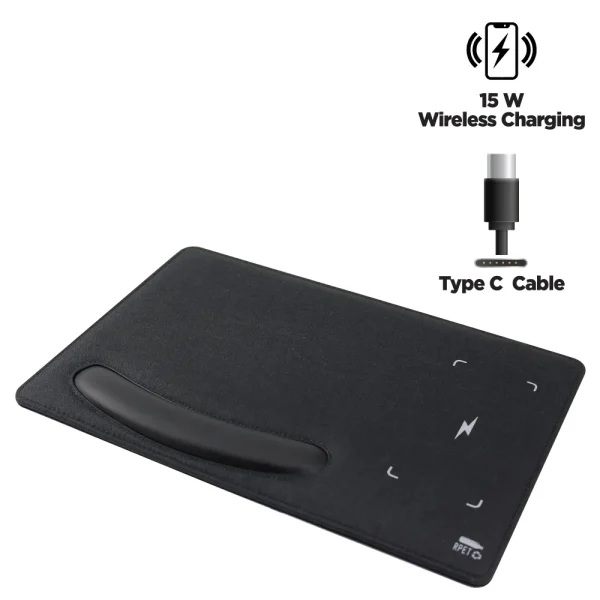 Wireless-Fast-Charging-Mousepads-WCM4-BLK-Main-2-600x600 15W Wireless Fast Charging Mousepads/Forearm Support Type C - Image 1