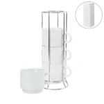 Ceramic Coffee Cups Set 4Pcs in Silver Metal Rack