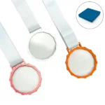 Glass Medals with Metal Frame, 3cm White Ribbon with Box