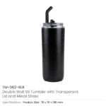 Double Wall SS Tumblers with Transparent Lid & Metal Straw – 500ml - Image 2