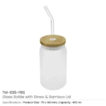 Glass Bottle with Straw and Bamboo Lid 455 ml Capacity - Image 4