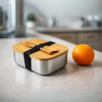 Stainless Steel Lunch Box with Bamboo Lid & Strap - Image 3