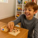 Tic-Tac-Toe Wooden Board Game with Slide Storage Box & 9 Wooden Cubes - Image 2