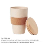 Wheat Straw Cups with Bamboo Lid and Cork Grip - Image 3