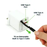 80W GaN Fast Charger Adaptor with Retractable Built-in Type-C Cable - Image 4