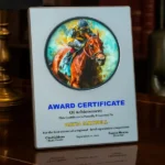 A4 Aluminum Award Plaques with Round Colored Plate and Stand - Image 3