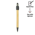 Bamboo and Metal Stylus Pens with Top Spinner (Blue Ink)