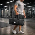 Duffle Gym Bags with Zipper Closure in Black Polyester Material - Image 8