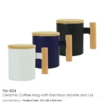 Ceramic Coffee Mugs with Bamboo Handle and Lid 380ml - Image 7
