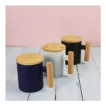 Ceramic Coffee Mugs with Bamboo Handle and Lid 380ml - Image 5