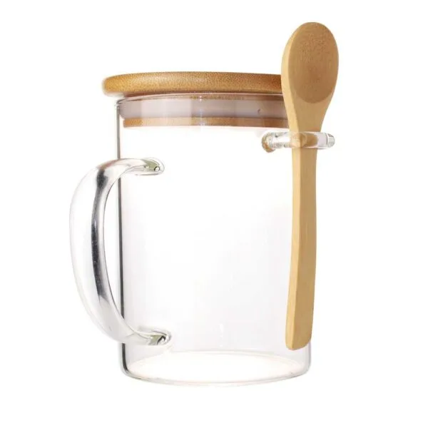 Clear-Glass-Mugs-with-Bamboo-Lid-and-Spoon-TM-031-Main-600x600.jpg (1) Clear Glass Mug with Bamboo Lid and Spoon - Image 1