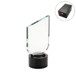 Crystal Trophy Round Black Base in Premium Fiber Box, Gold Lock Closure