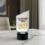 Crystal Trophy Round Black Base in Premium Fiber Box, Gold Lock Closure - Image 3