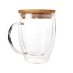 Double Wall Clear Glass Mug with Bamboo Lid