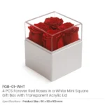Forever Natural Flowers Gift Box White, Clear Acrylic Lid, 4Pcs Long Life Roses - Image 3