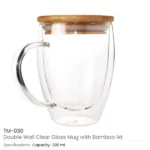 Double Wall Clear Glass Mug with Bamboo Lid - Image 2