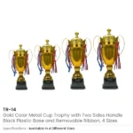 Metal Close Cup Trophies with Two-Sided Handle & Attached Ribbons - Image 2