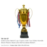 Metal Close Cup Trophies with Two-Sided Handle & Attached Ribbons - Image 9