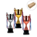 Metal Open Cup Trophies & Removable Ribbon Attached to Both Handles