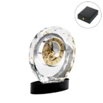 Round Crystal Clock Awards with Oval Glass Base in Premium Box