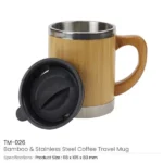 Bamboo & Stainless Steel Coffee Travel Mug with Handle and Lid - Image 7
