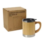 Bamboo & Stainless Steel Coffee Travel Mug with Handle and Lid - Image 3